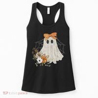 Coquette Ghost Halloween Flower Ghost Spooky Lace Ghost Women's Tank Top thumb 0