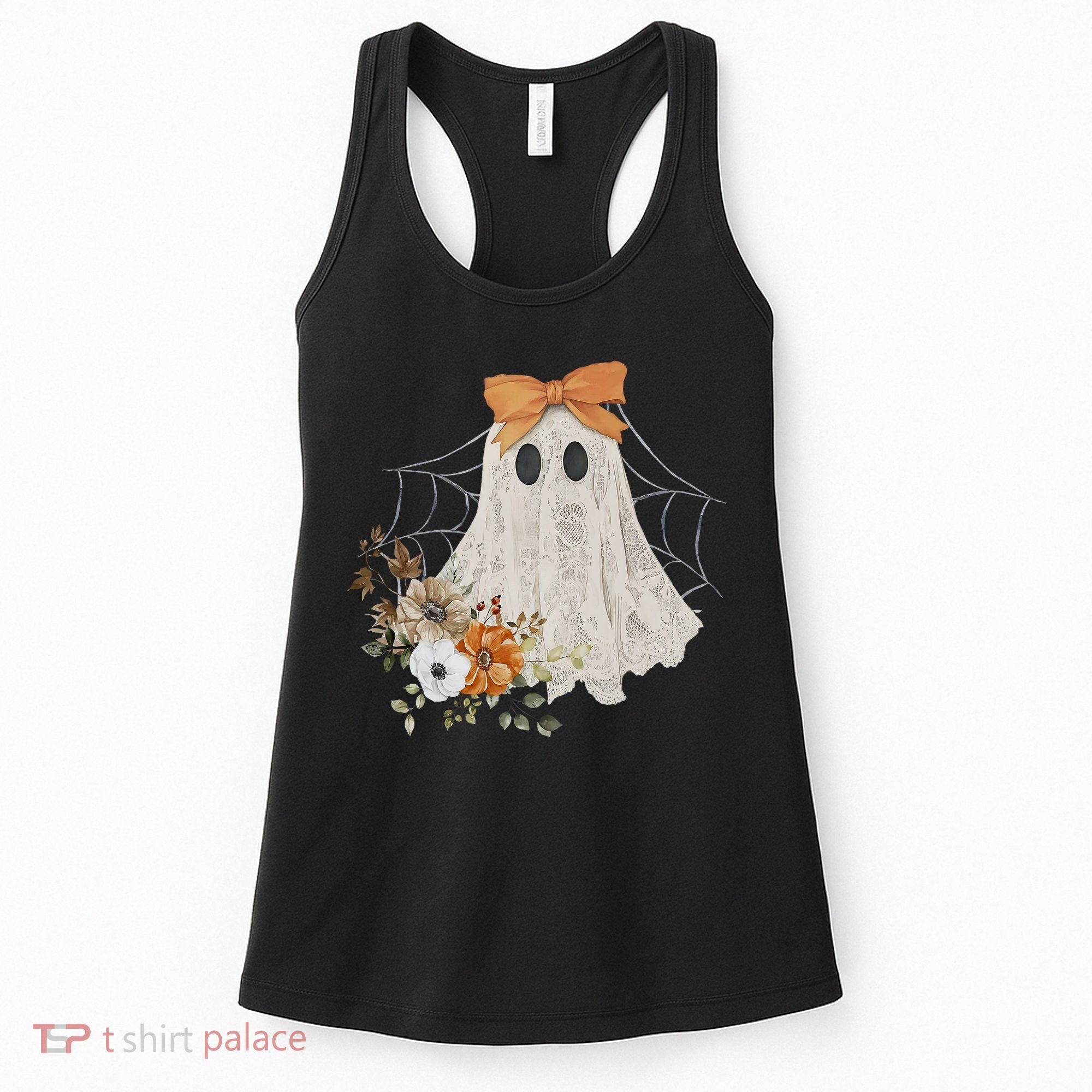 Coquette Ghost Halloween Flower Ghost Spooky Lace Ghost Women's Tank Top