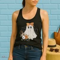 Coquette Ghost Halloween Flower Ghost Spooky Lace Ghost Women's Tank Top thumb 2