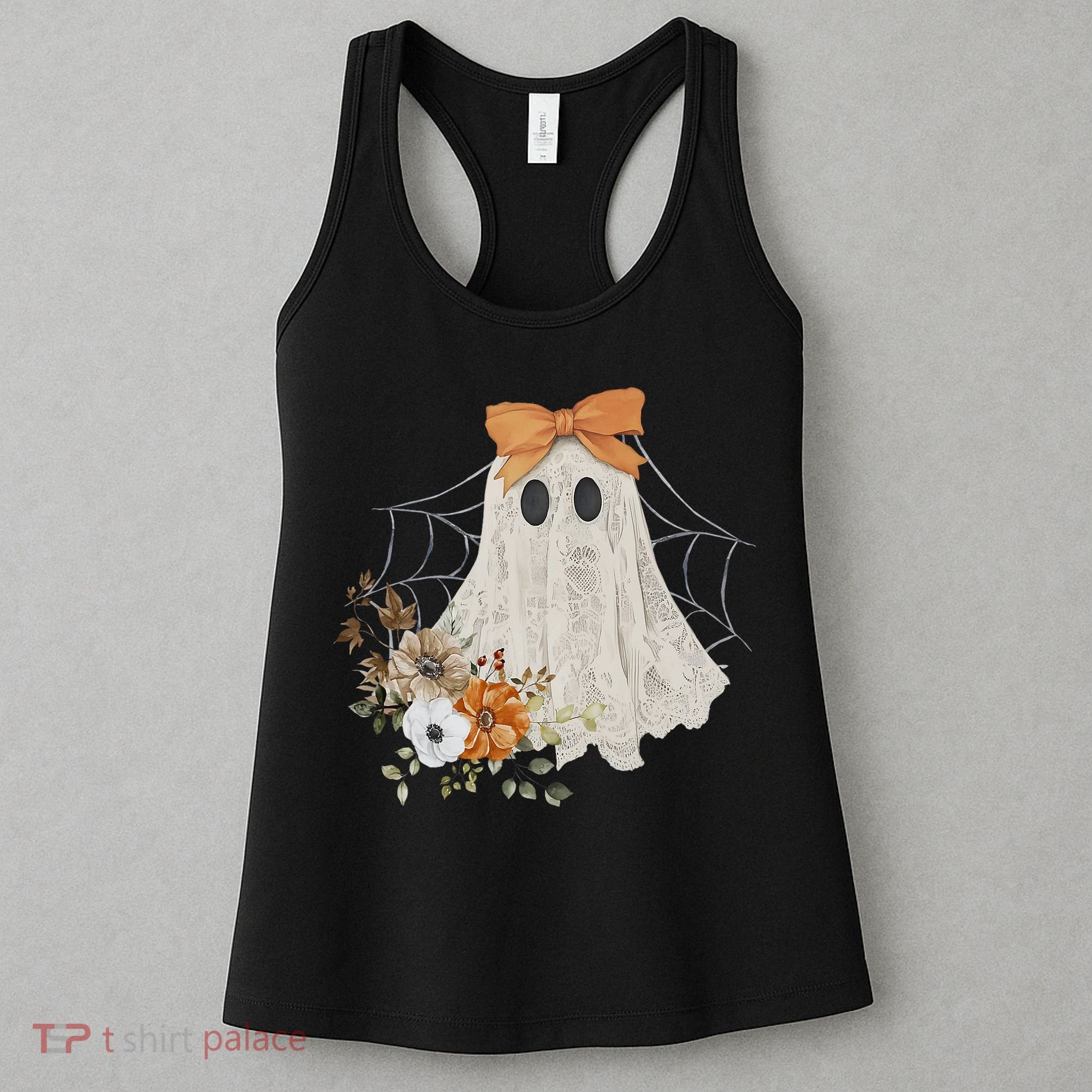 Coquette Ghost Halloween Flower Ghost Spooky Lace Ghost Women's Tank Top