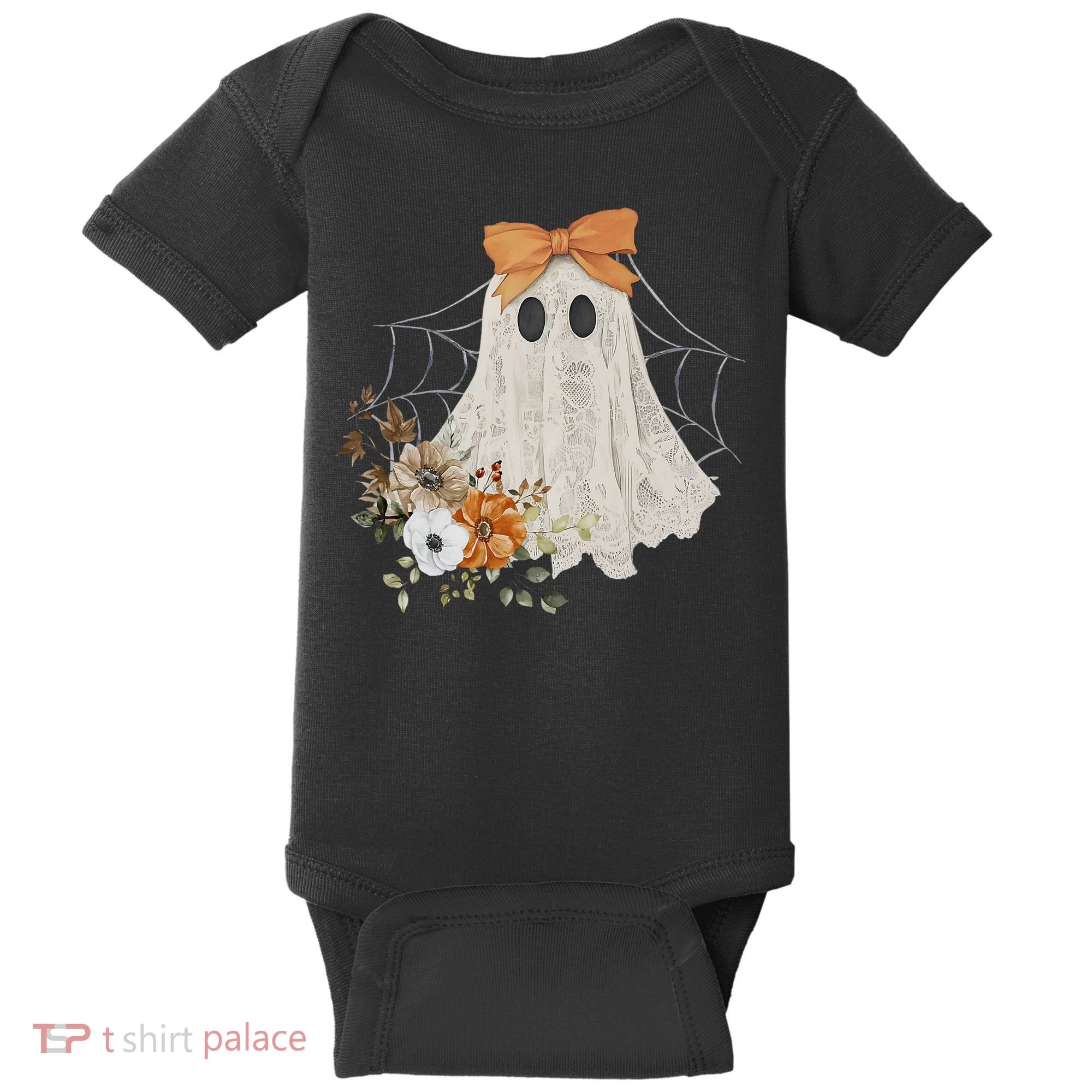 Coquette Ghost Halloween Flower Ghost Spooky Lace Ghost Baby Bodysuit