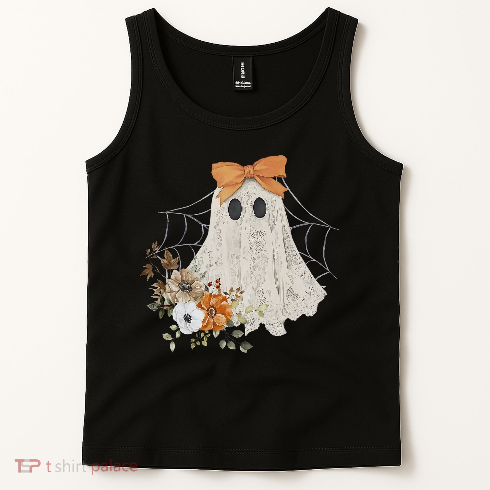 Coquette Ghost Halloween Flower Ghost Spooky Lace Ghost Tank Top