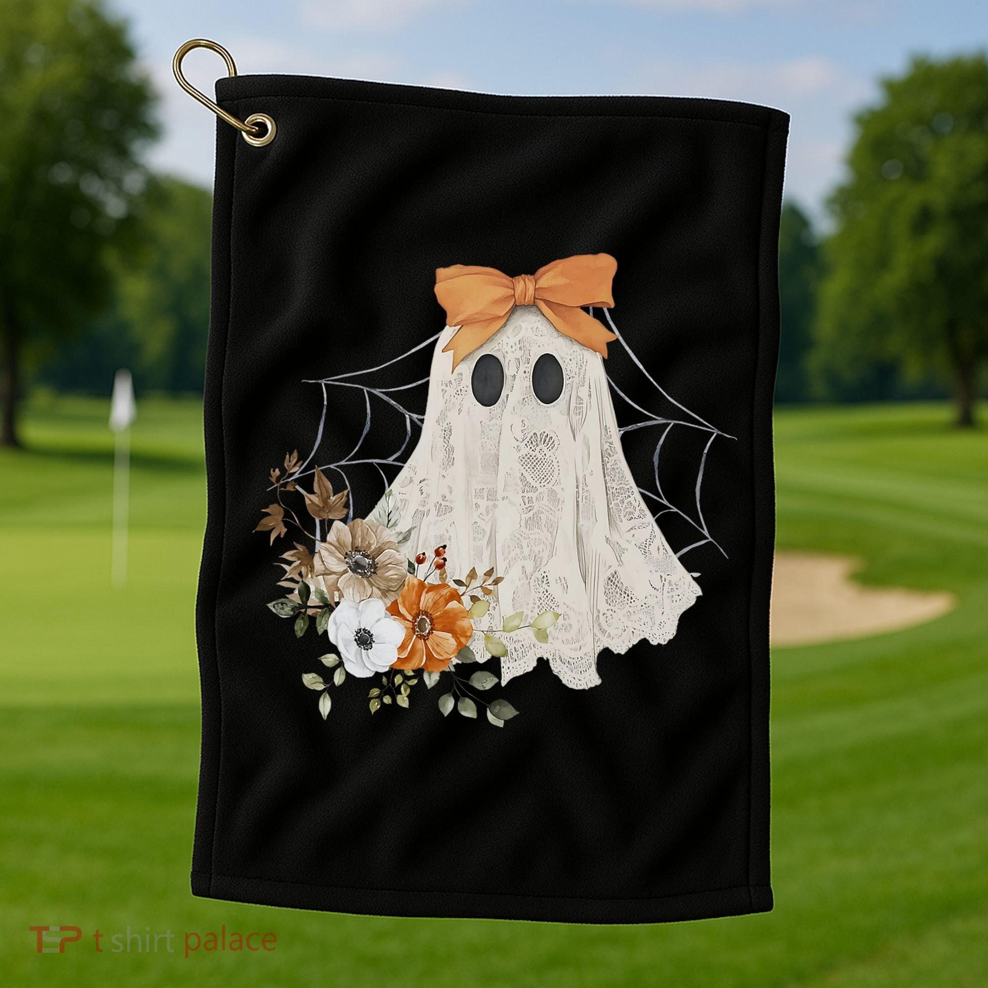 Coquette Ghost Halloween Flower Ghost Spooky Lace Ghost Golf Towel