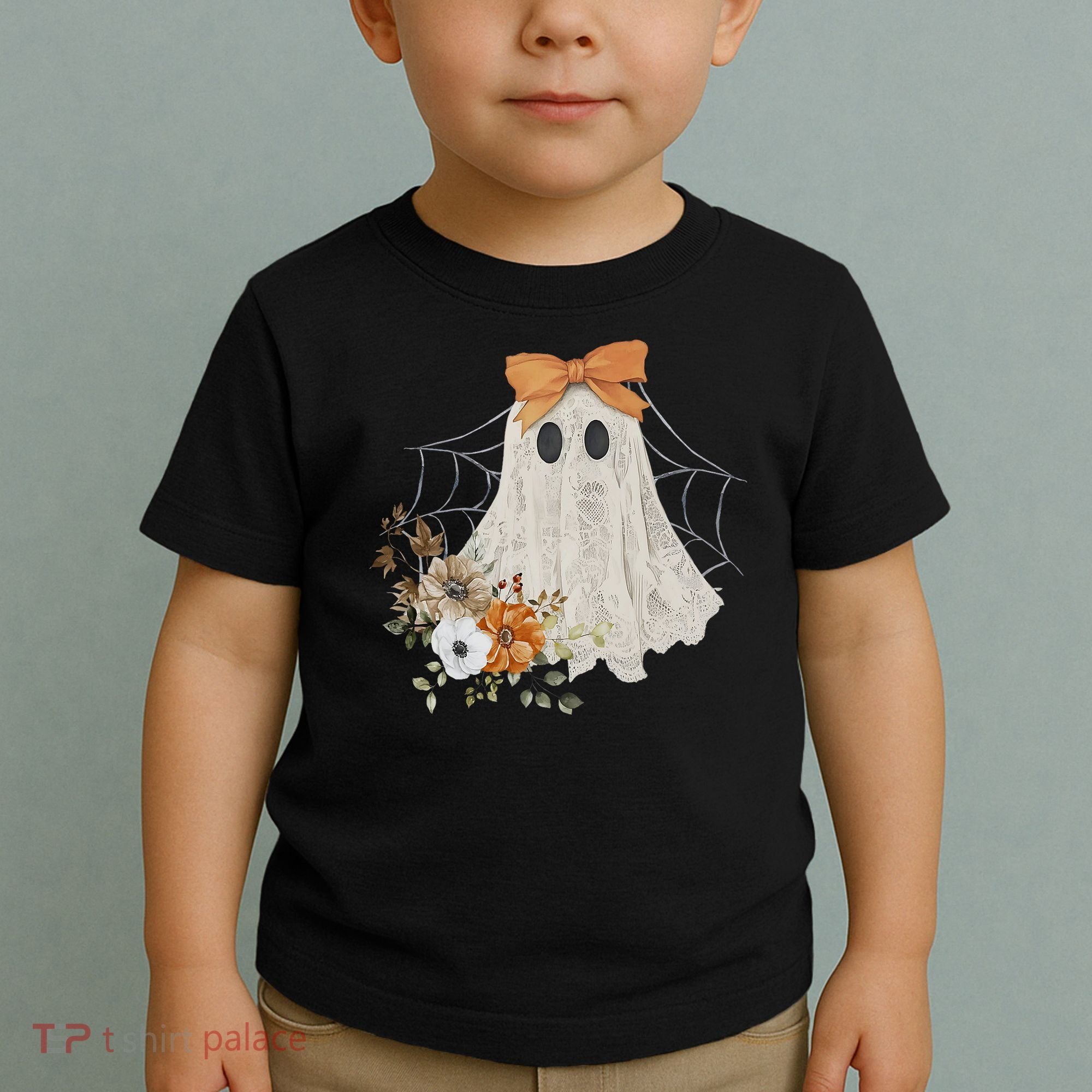 Coquette Ghost Halloween Flower Ghost Spooky Lace Ghost Toddler T-Shirt