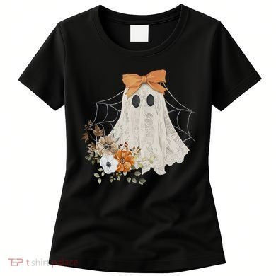 Coquette Ghost Halloween Flower Ghost Spooky Lace Ghost Women's T-Shirt