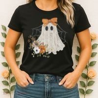 Coquette Ghost Halloween Flower Ghost Spooky Lace Ghost Women's T-Shirt thumb 2