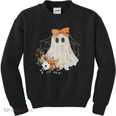 Coquette Ghost Halloween Flower Ghost Spooky Lace Ghost Kids Sweatshirt