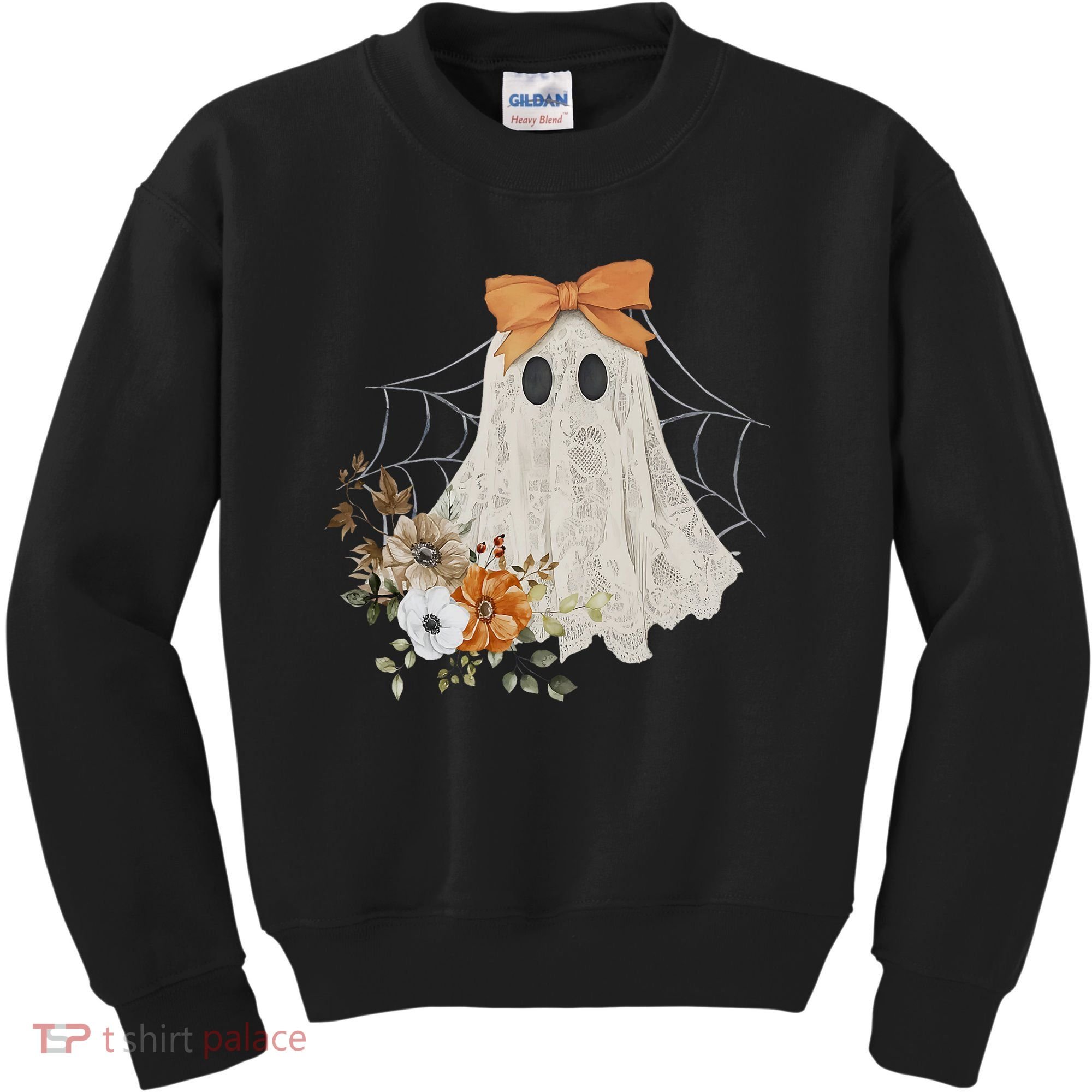 Coquette Ghost Halloween Flower Ghost Spooky Lace Ghost Kids Sweatshirt