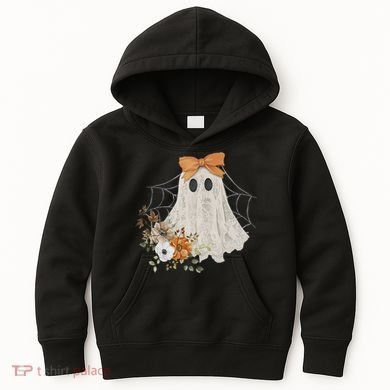 Coquette Ghost Halloween Flower Ghost Spooky Lace Ghost Kids Hoodie