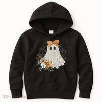 Coquette Ghost Halloween Flower Ghost Spooky Lace Ghost Kids Hoodie thumb 0