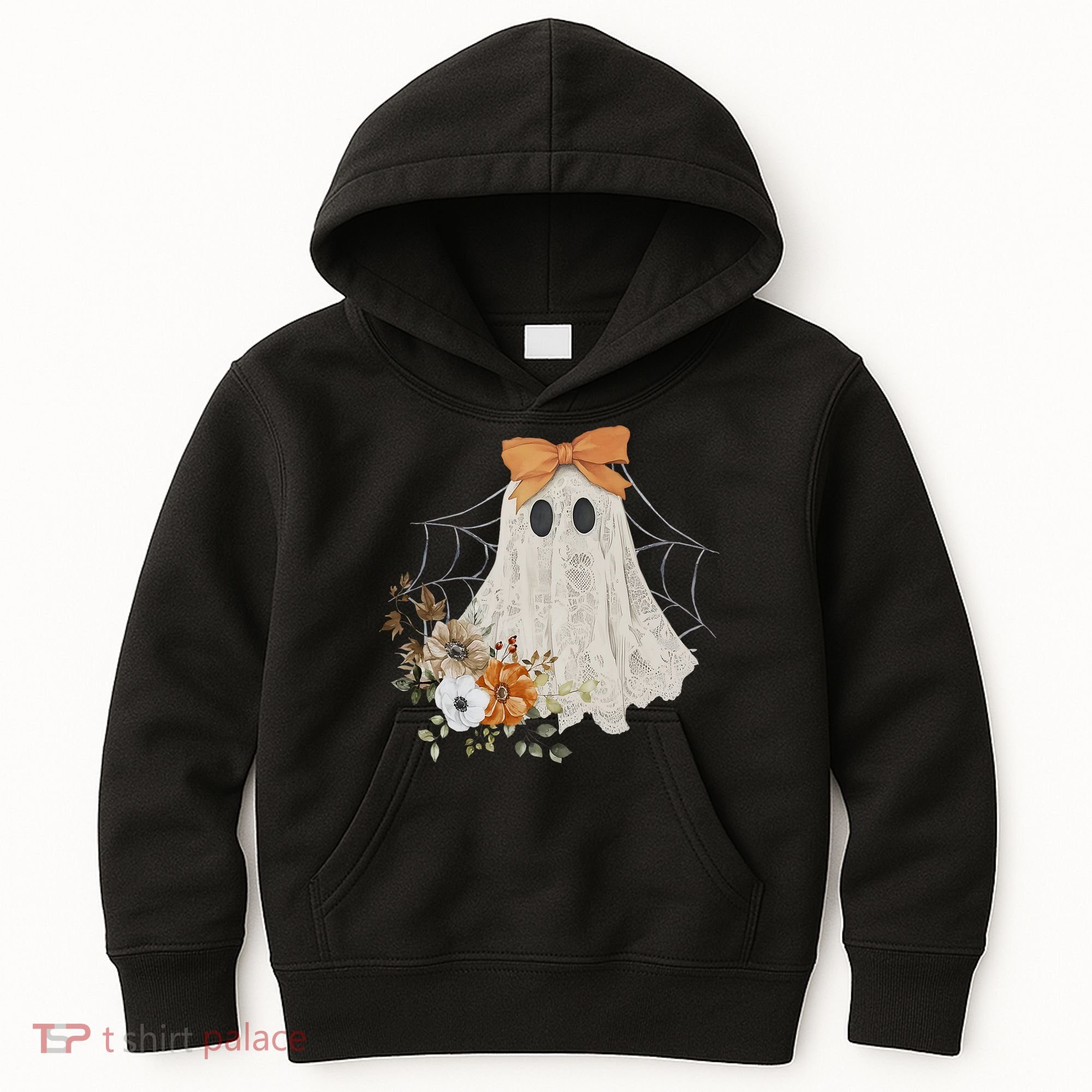 Coquette Ghost Halloween Flower Ghost Spooky Lace Ghost Kids Hoodie