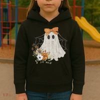 Coquette Ghost Halloween Flower Ghost Spooky Lace Ghost Kids Hoodie thumb 3