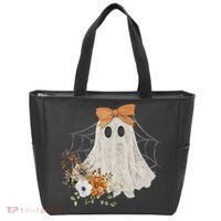 Coquette Ghost Halloween Flower Ghost Spooky Lace Ghost Tote Bag thumb 0