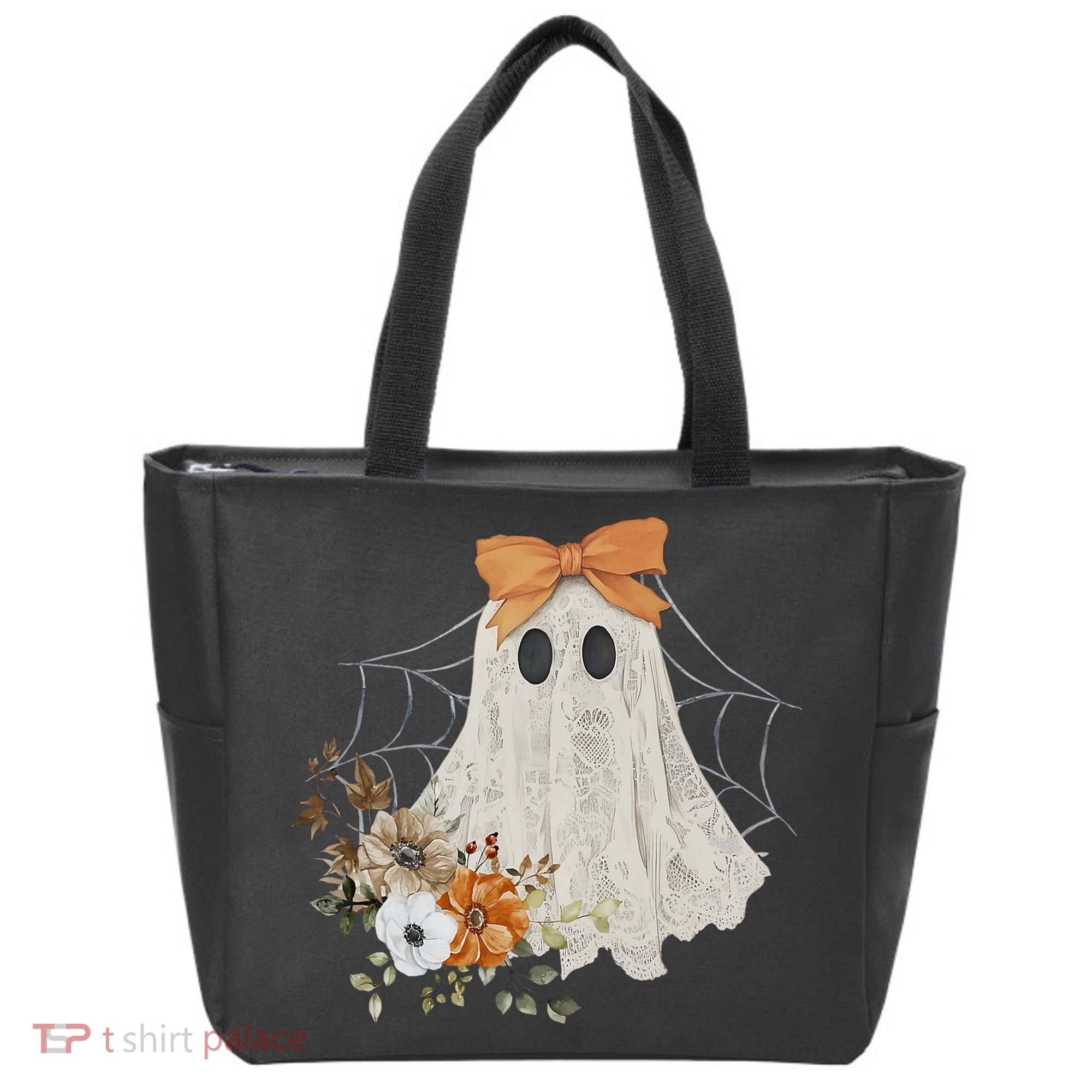 Coquette Ghost Halloween Flower Ghost Spooky Lace Ghost Tote Bag