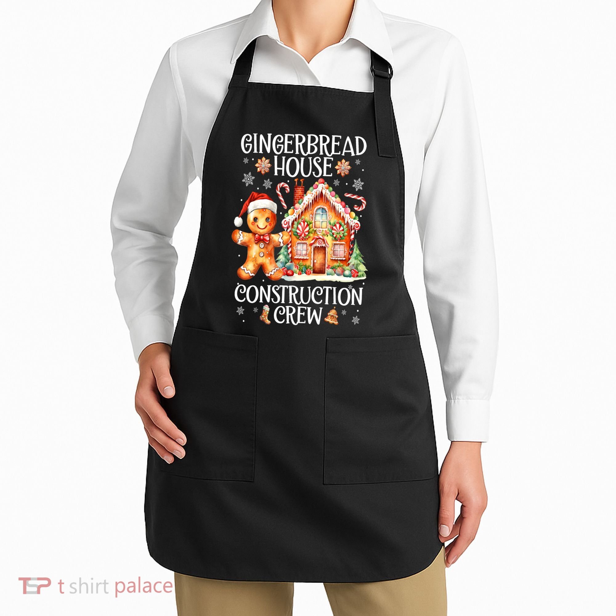 Christmas Gingerbread House Construction Xmas Crew Cookie Baking Gift Apron