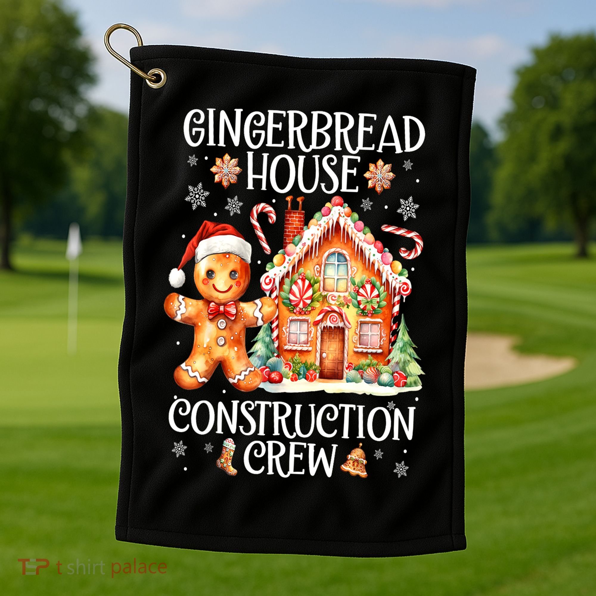 Christmas Gingerbread House Construction Xmas Crew Cookie Baking Gift Golf Towel