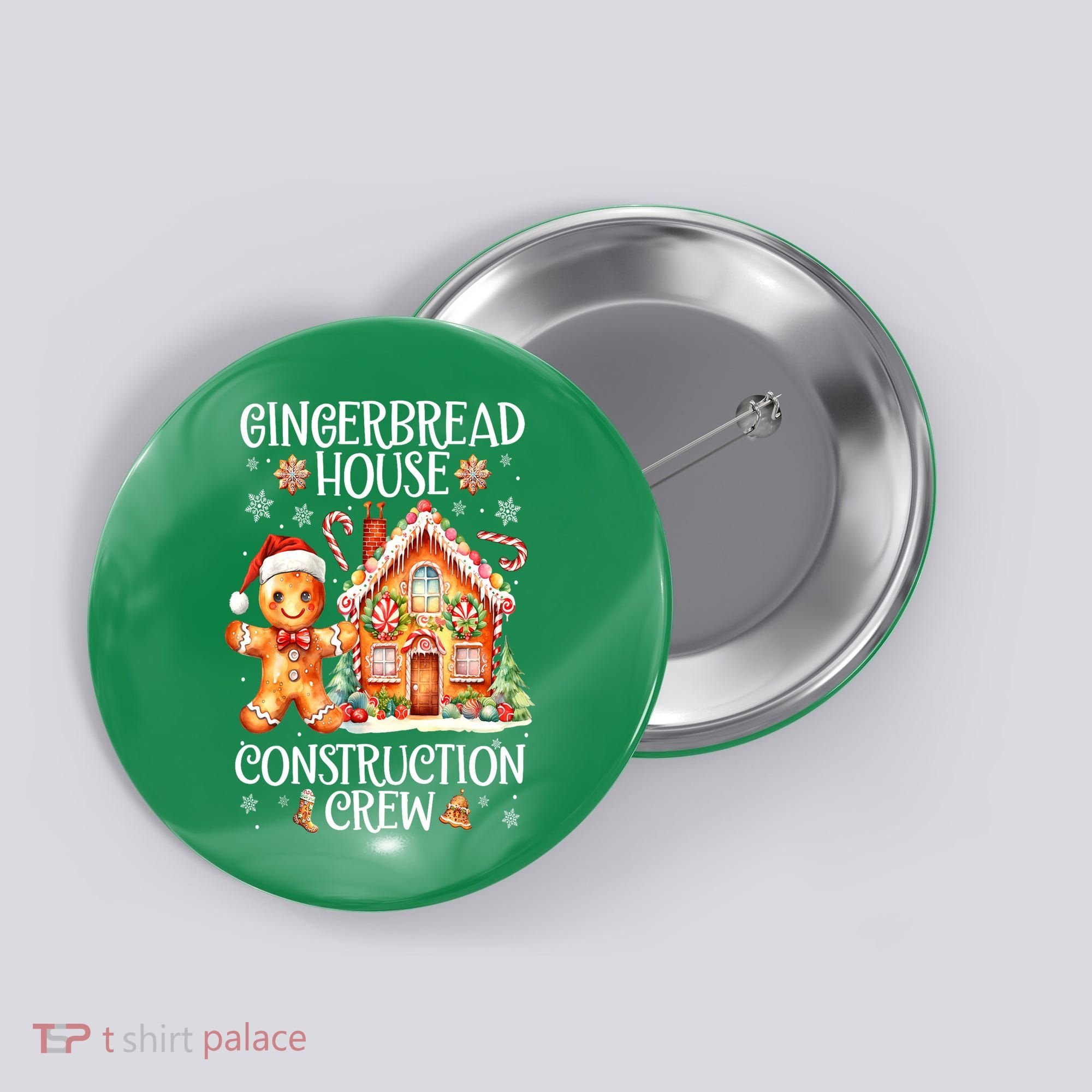 Christmas Gingerbread House Construction Xmas Crew Cookie Baking Gift Button