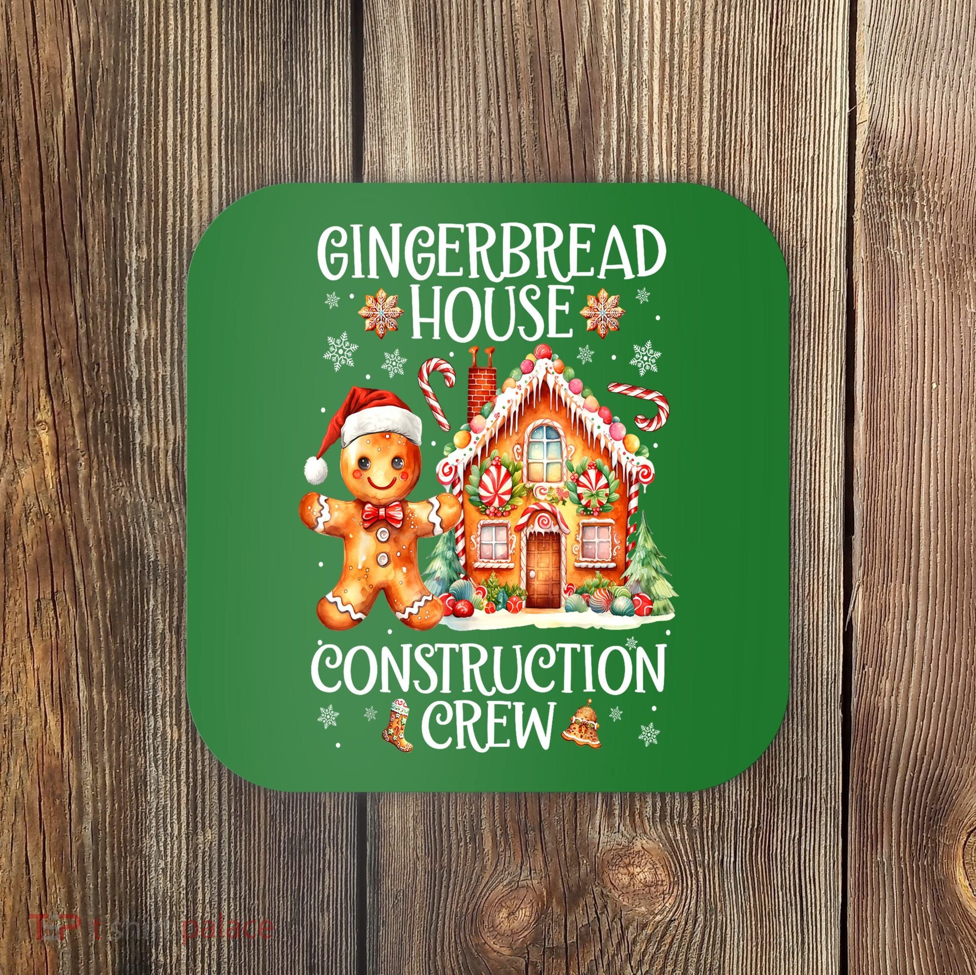 Christmas Gingerbread House Construction Xmas Crew Cookie Baking Gift Coaster