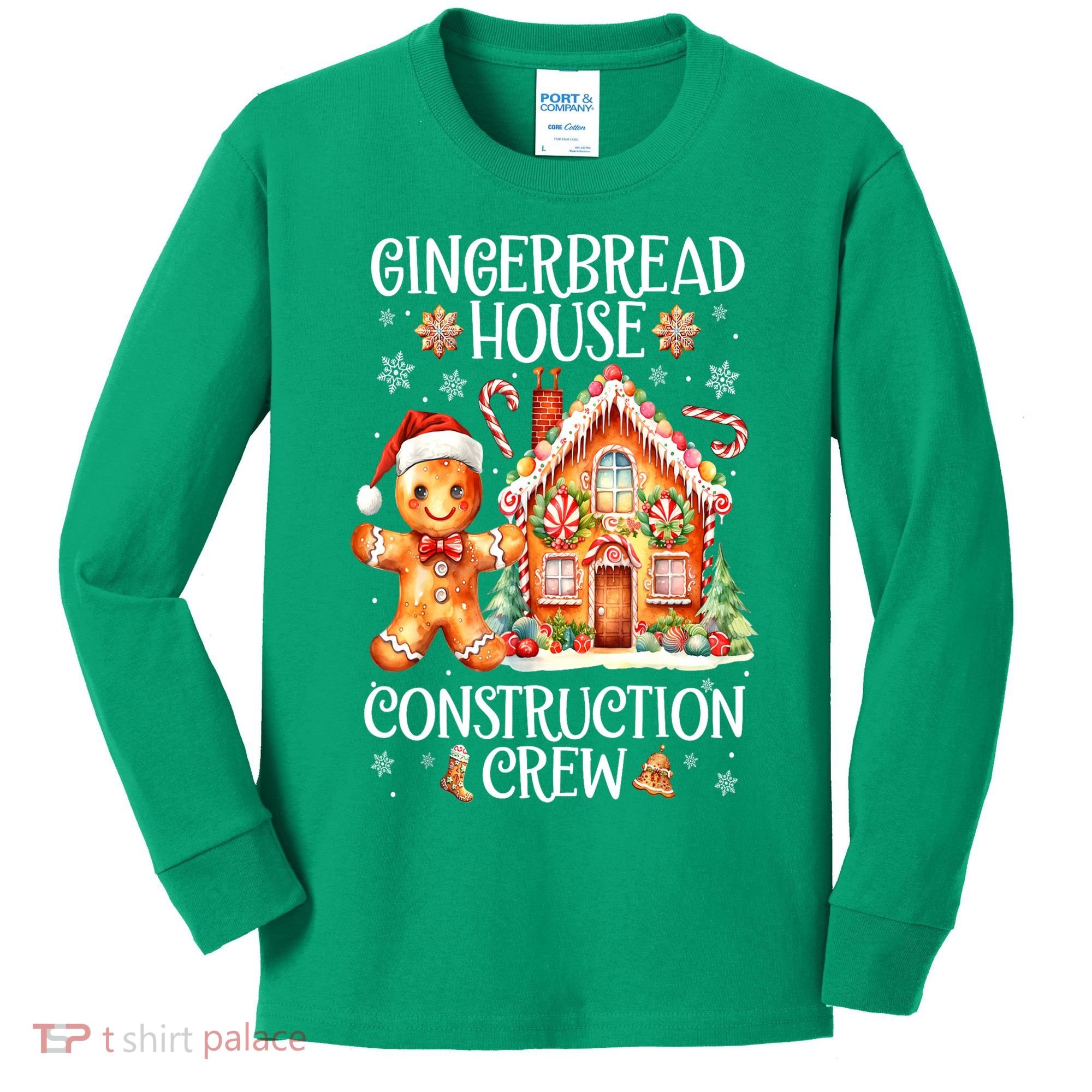 Christmas Gingerbread House Construction Xmas Crew Cookie Baking Gift Kids Long Sleeve Shirt