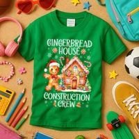 Christmas Gingerbread House Construction Xmas Crew Cookie Baking Gift Kids T-Shirt thumb 3