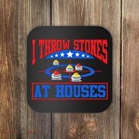 Curling Game I Throw Stones At Houses Curler Curling Great Gift Coaster thumb 0