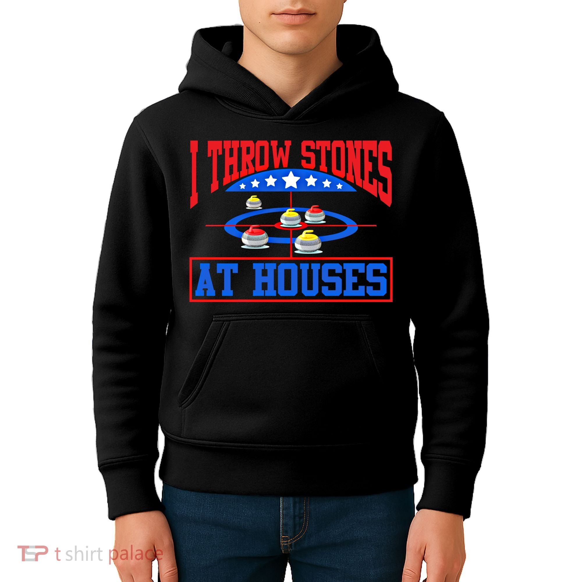 Curling Game I Throw Stones At Houses Curler Curling Great Gift Kids Hoodie