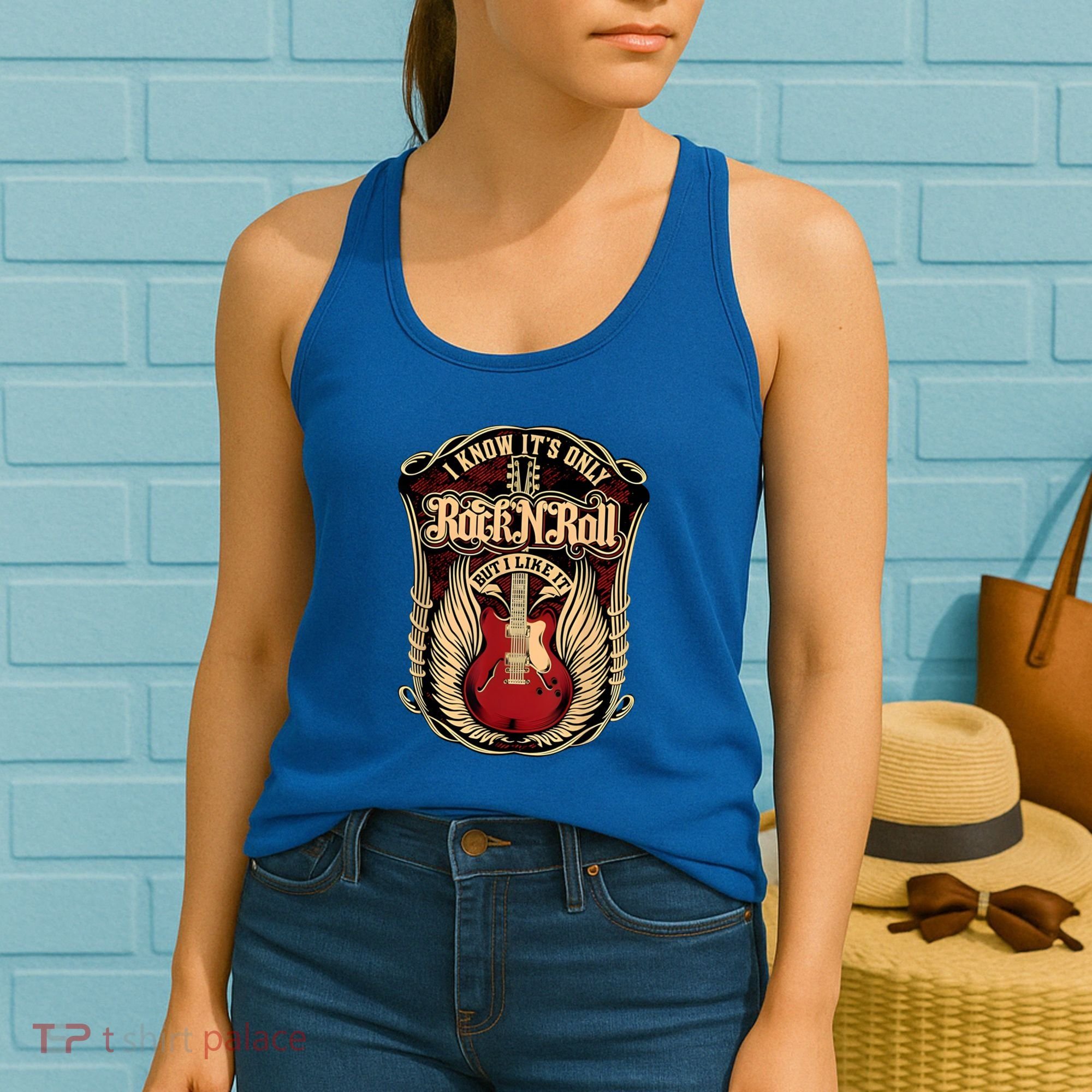 Classic Guitar I Know ItS Only Rock And Roll Crest Cute Gift Women's Tank Top