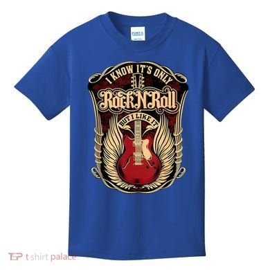 Classic Guitar I Know ItS Only Rock And Roll Crest Cute Gift Kids T-Shirt