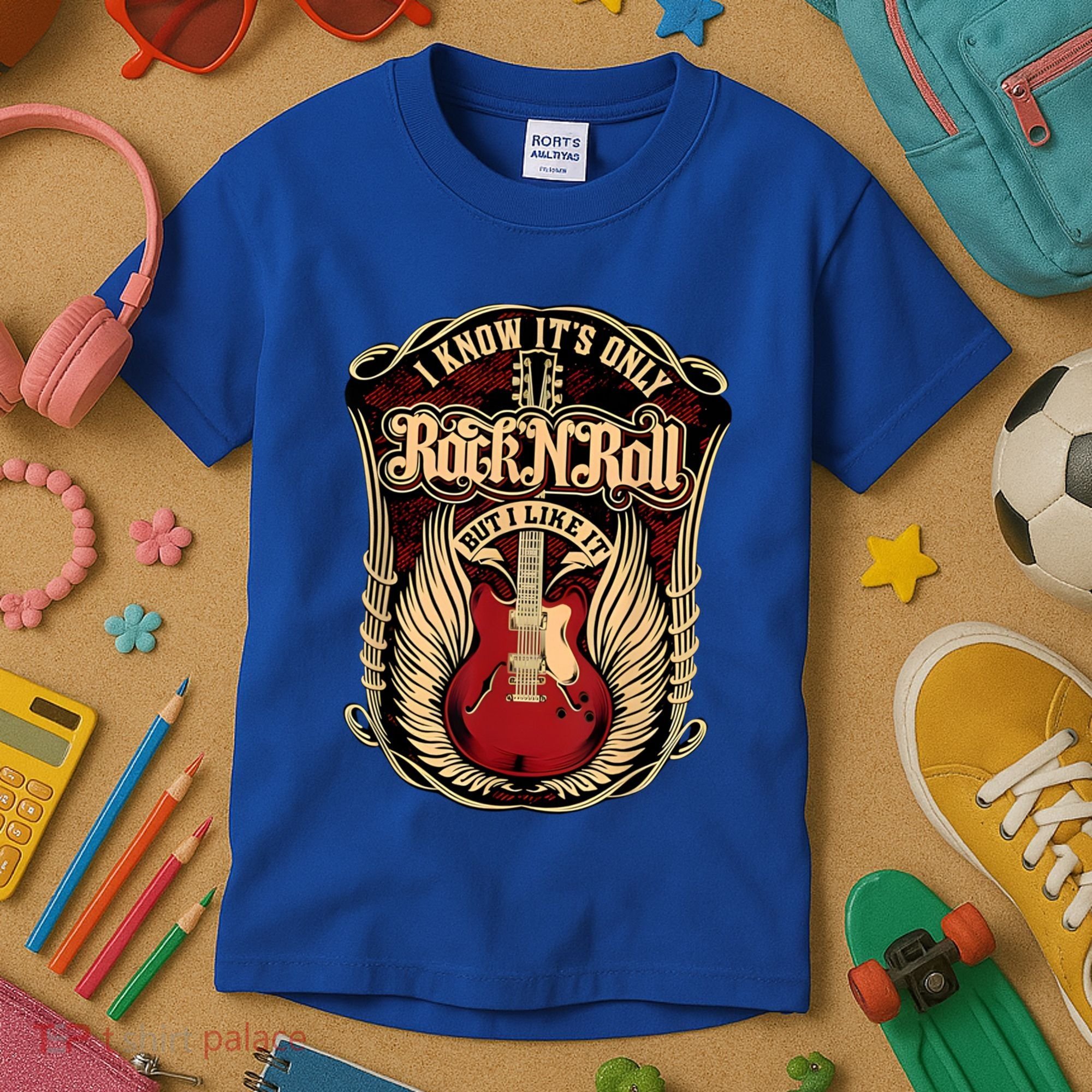 Classic Guitar I Know ItS Only Rock And Roll Crest Cute Gift Kids T-Shirt