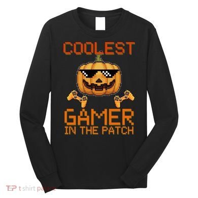 Coolest Gamer In The Patch Pumpkin Halloween Long Sleeve Shirt