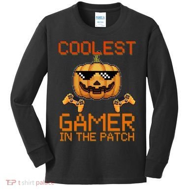 Coolest Gamer In The Patch Pumpkin Halloween Kids Long Sleeve Shirt