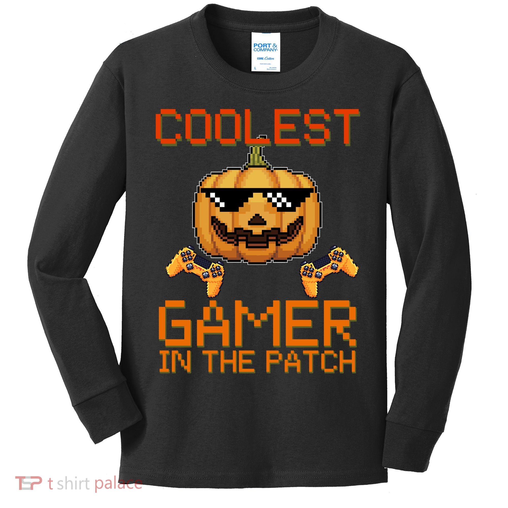 Coolest Gamer In The Patch Pumpkin Halloween Kids Long Sleeve Shirt