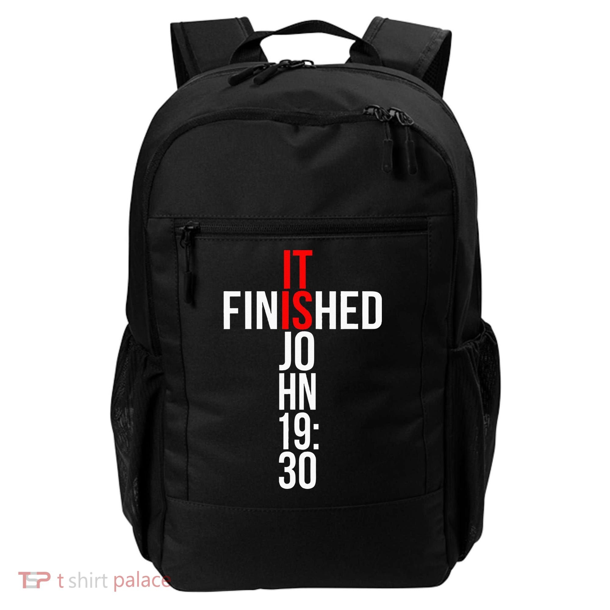 Christian Gift Idea It Is Finished Gospel Bible Verse Backpack