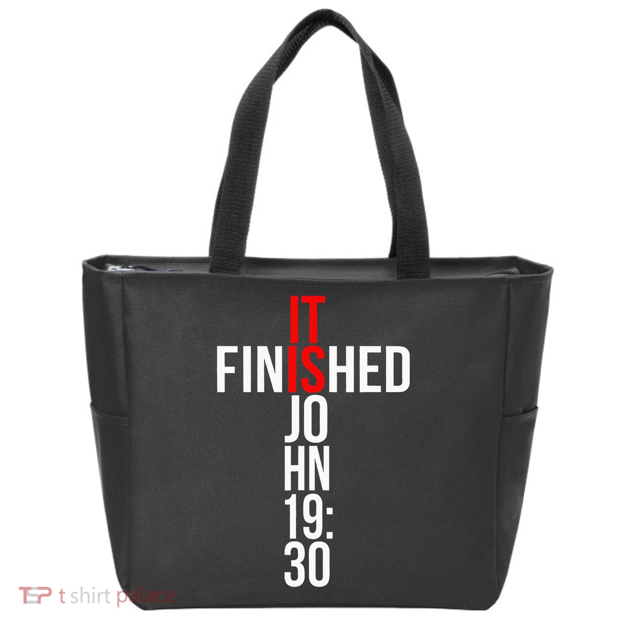 Christian Gift Idea It Is Finished Gospel Bible Verse Tote Bag