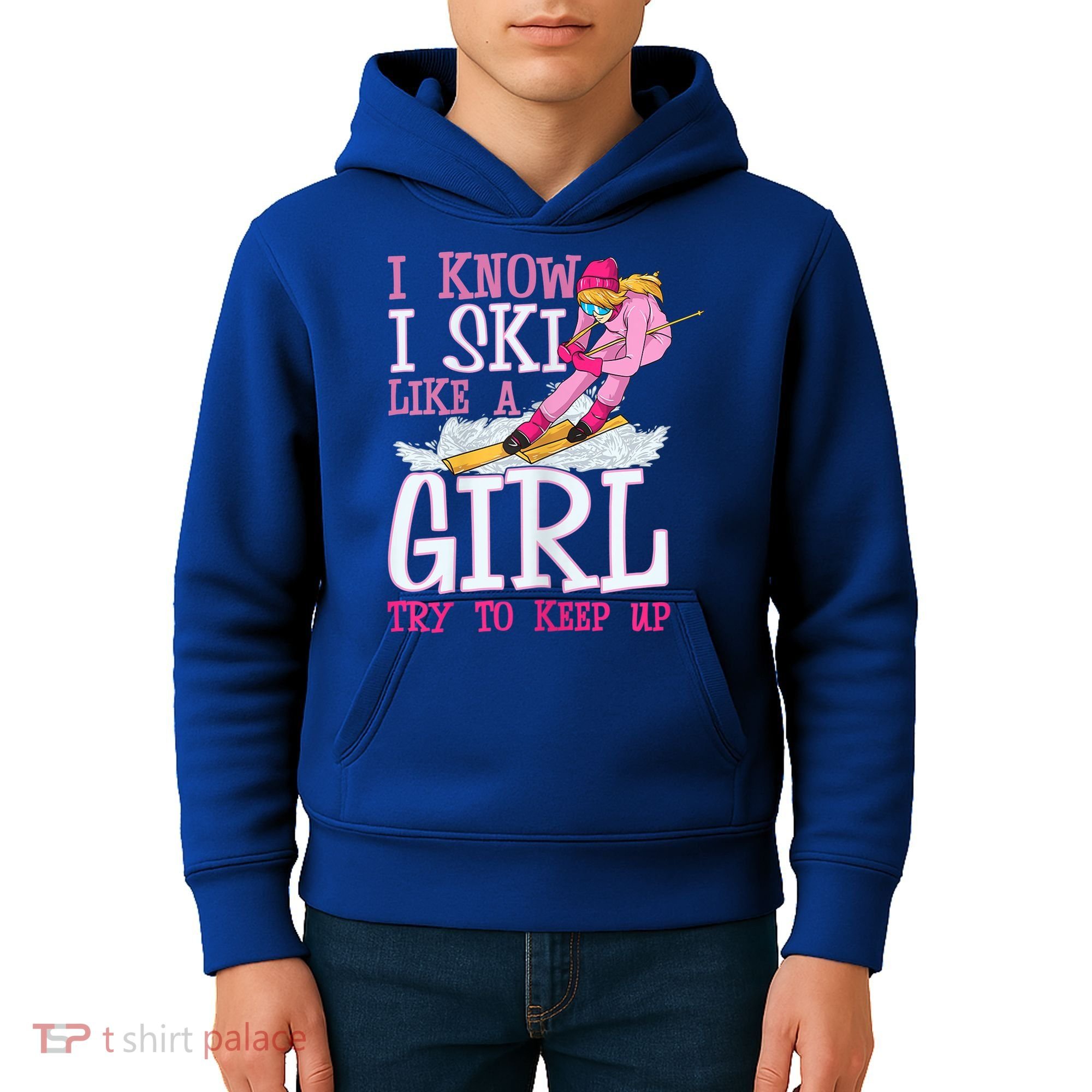 Cuet Gift I Ski Like A Girl Try To Keep Up Skier Funny Skiing Gift Kids Hoodie
