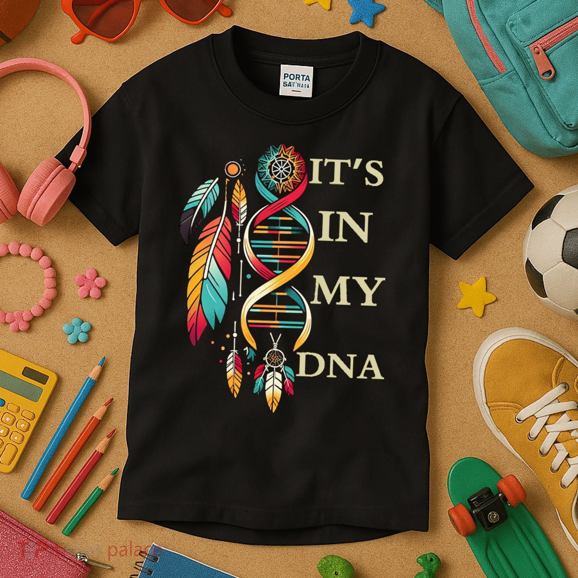  Cute Gift It's In My Dna Indigenous Native American Indian Day Kids T-Shirt