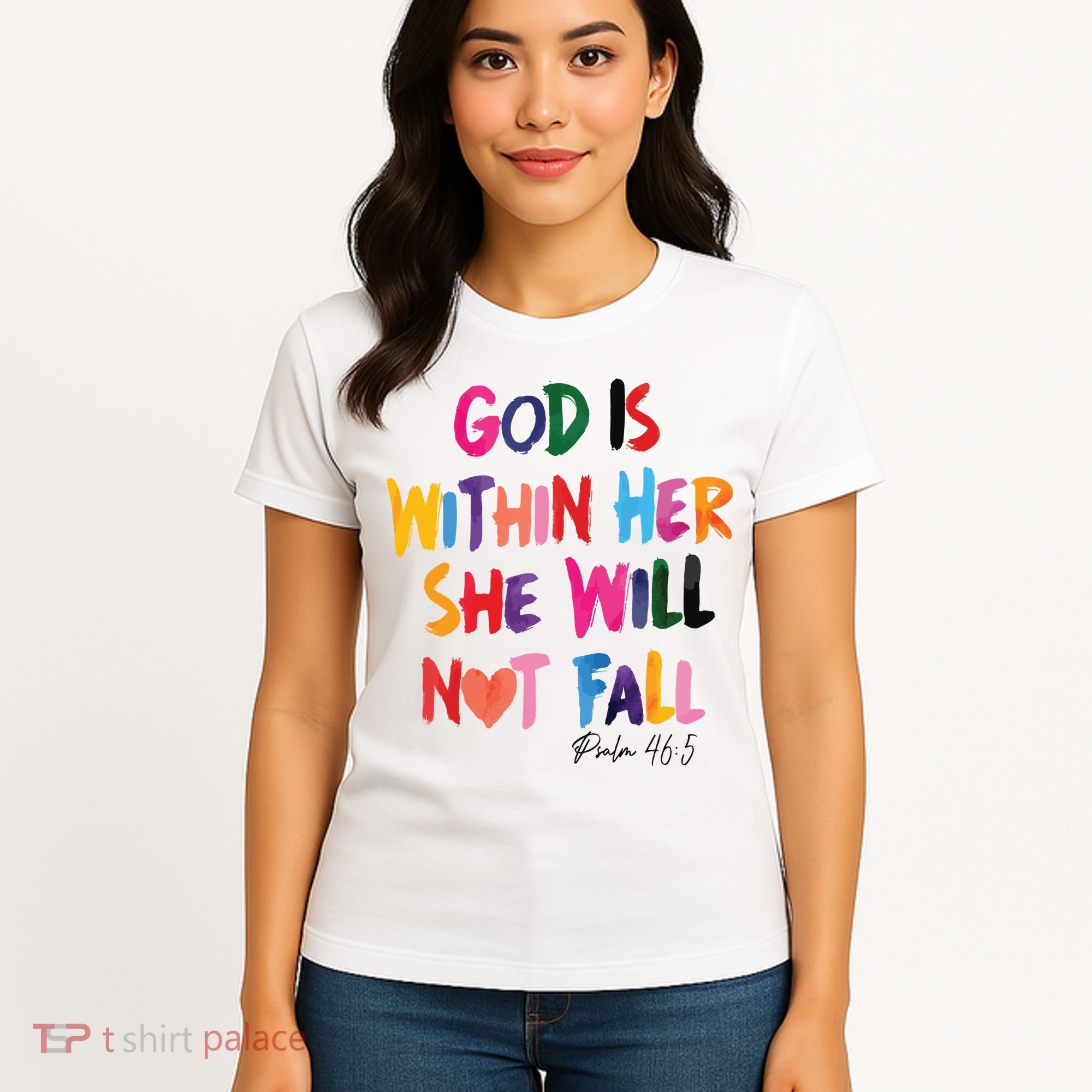 Christian God Is Within Her She Will Not Fall Christian Bible Women's T-Shirt
