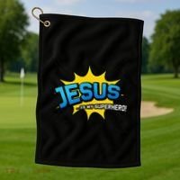 Christian Gift Jesus Is My Superhero Fun Comic Book Golf Towel thumb 1