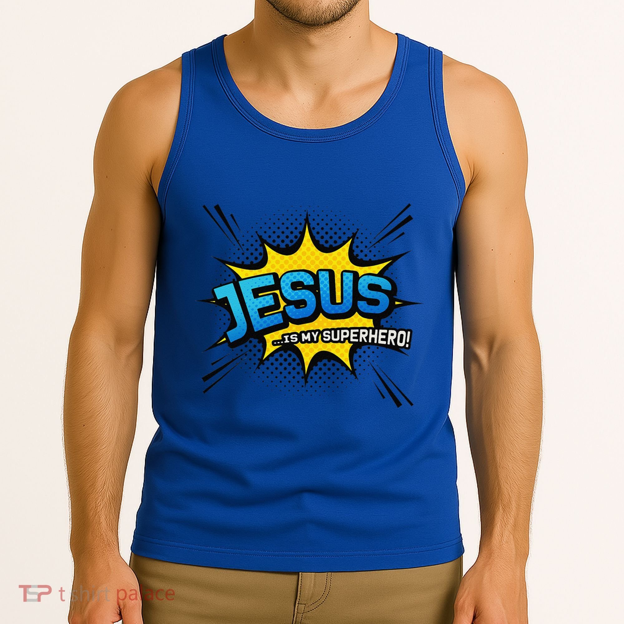 Christian Gift Jesus Is My Superhero Fun Comic Book Tank Top