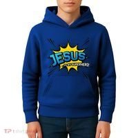 Christian Gift Jesus Is My Superhero Fun Comic Book Kids Hoodie thumb 4