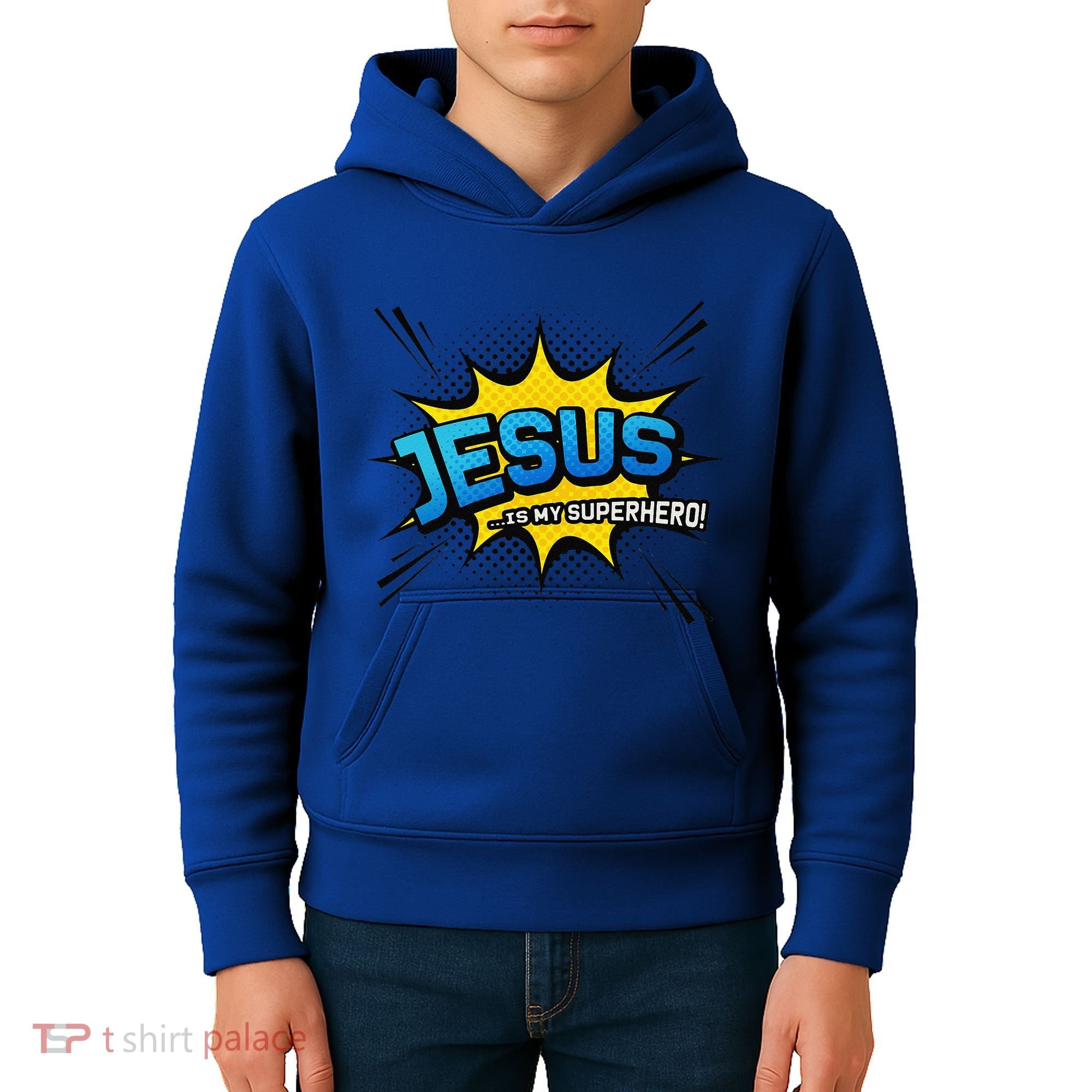 Christian Gift Jesus Is My Superhero Fun Comic Book Kids Hoodie