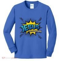 Christian Gift Jesus Is My Superhero Fun Comic Book Kids Long Sleeve Shirt thumb 0
