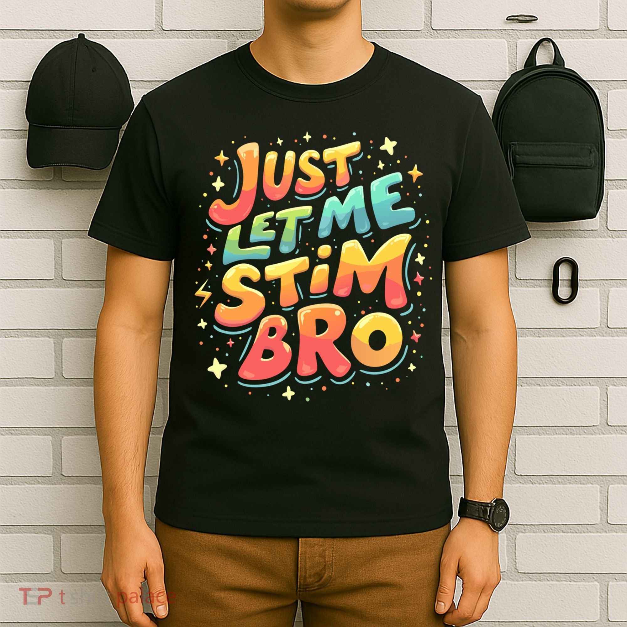 Cute Gift Just Let Me Stim Bro Groovy  Funny Autism Awareness  T-Shirt