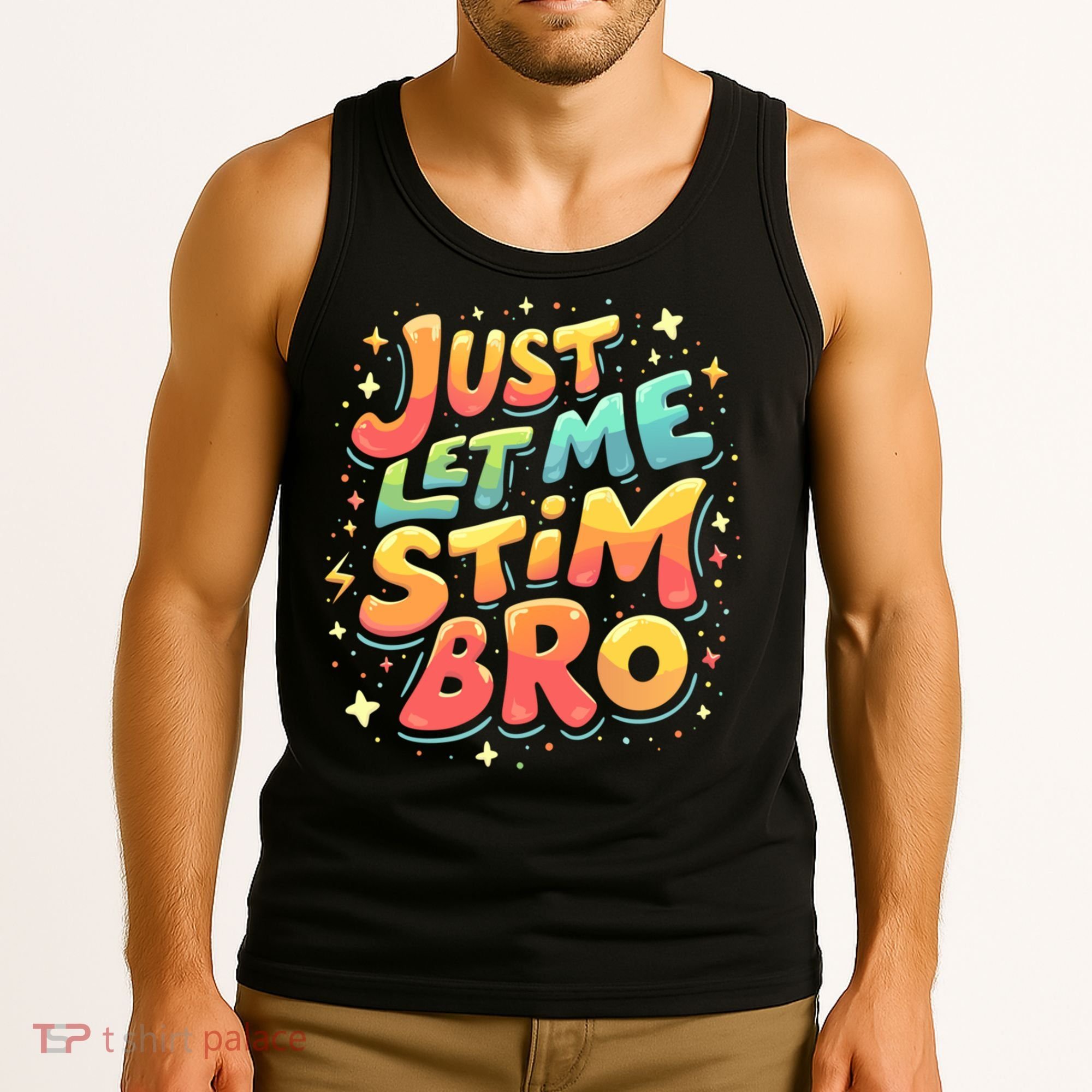 Cute Gift Just Let Me Stim Bro Groovy  Funny Autism Awareness  Tank Top