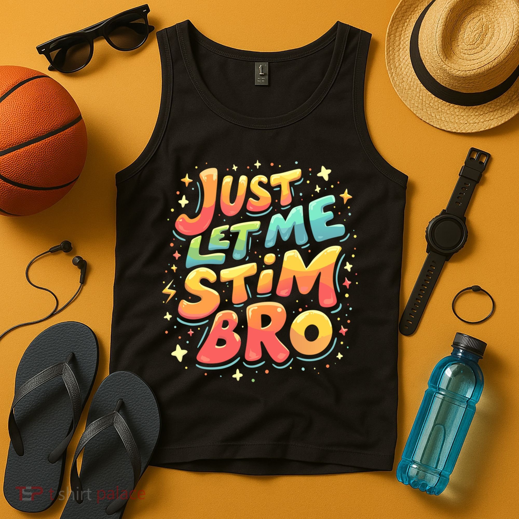 Cute Gift Just Let Me Stim Bro Groovy  Funny Autism Awareness  Tank Top