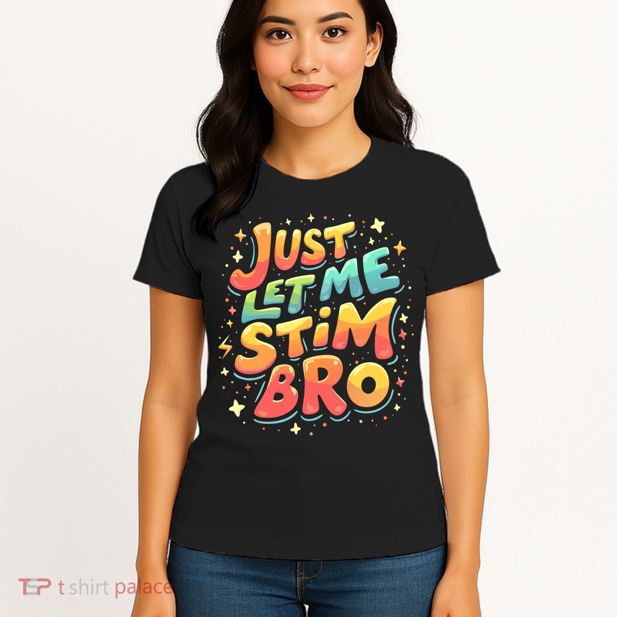 Cute Gift Just Let Me Stim Bro Groovy  Funny Autism Awareness  Women's T-Shirt