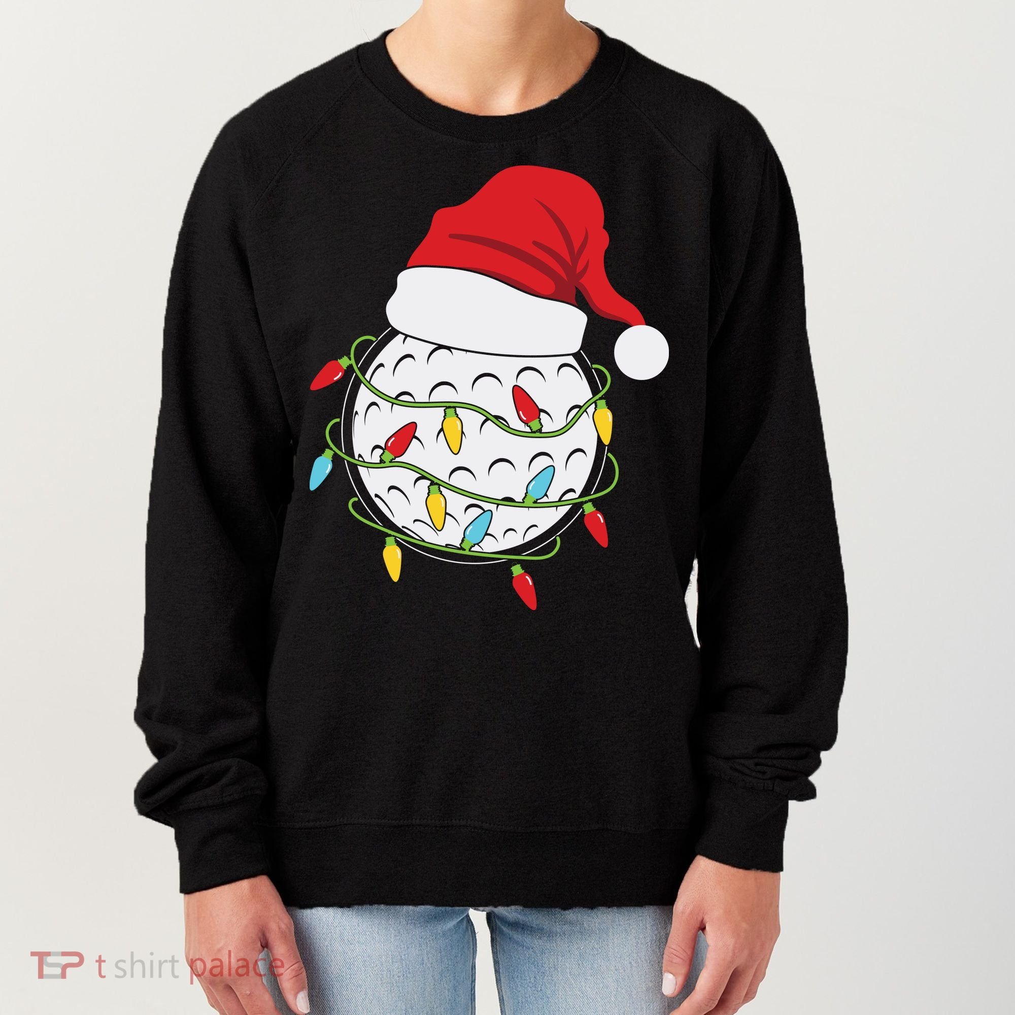 Christmas Golf Lights Santa Hat Funny Xmas Holiday Women's Sweatshirt