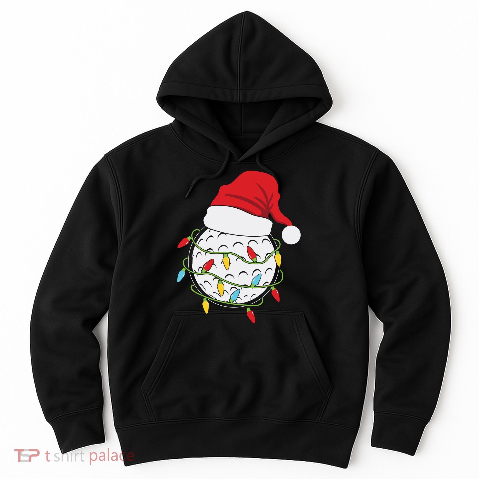 Christmas Golf Lights Santa Hat Funny Xmas Holiday Hoodie