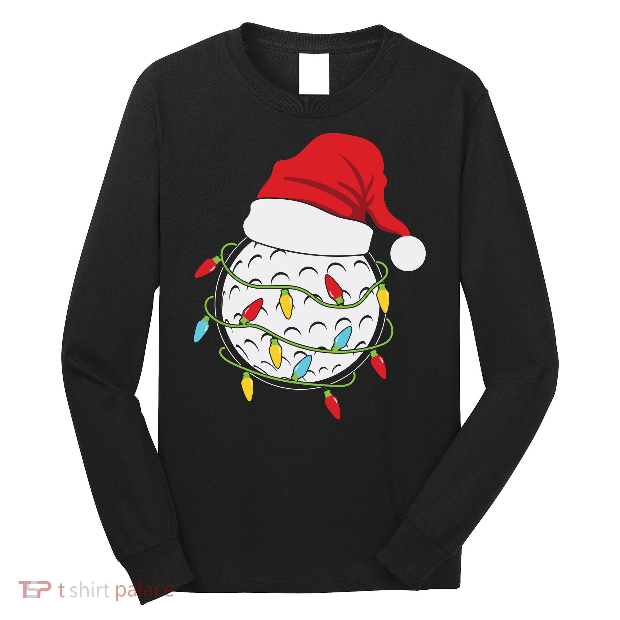 Christmas Golf Lights Santa Hat Funny Xmas Holiday Long Sleeve Shirt