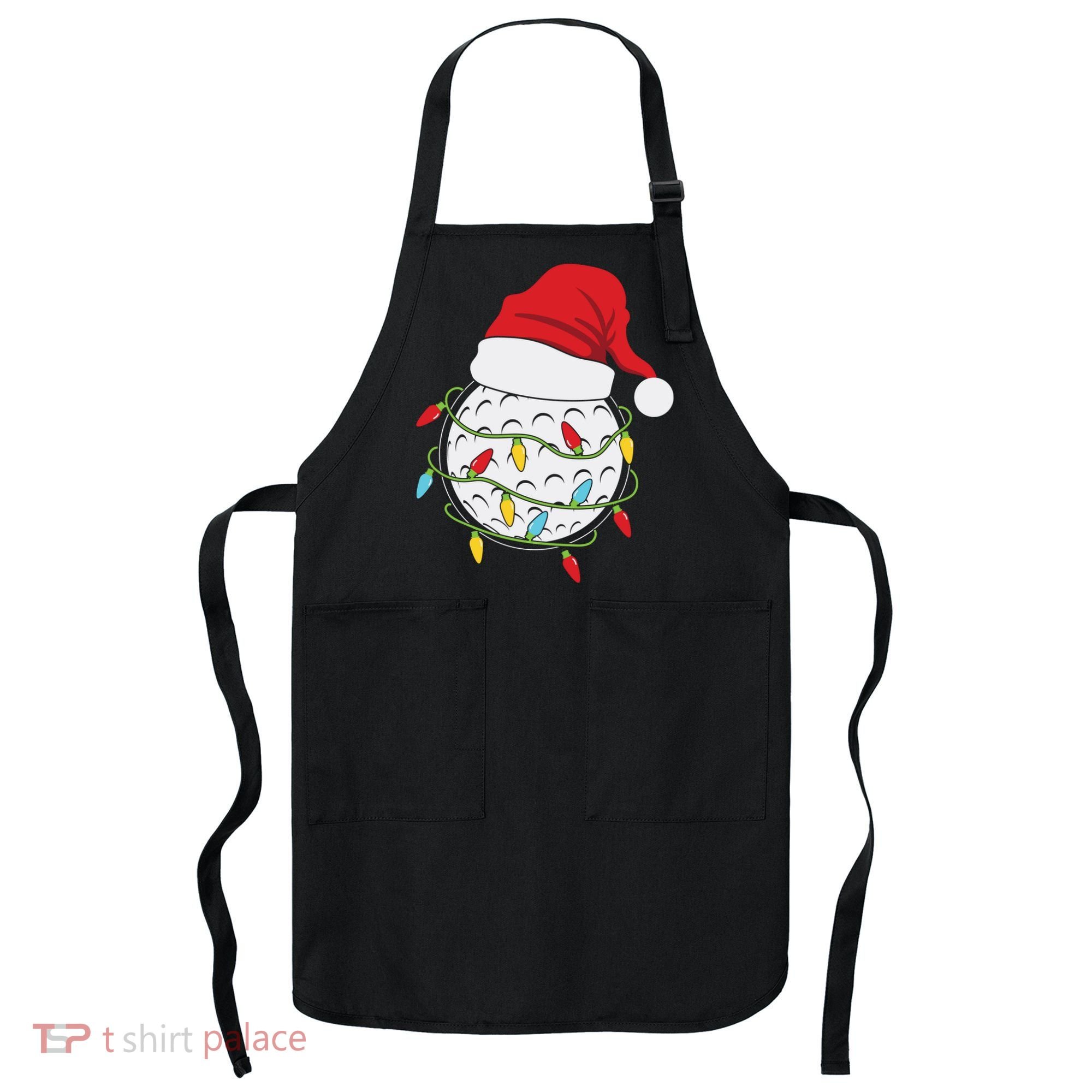 Christmas Golf Lights Santa Hat Funny Xmas Holiday Apron